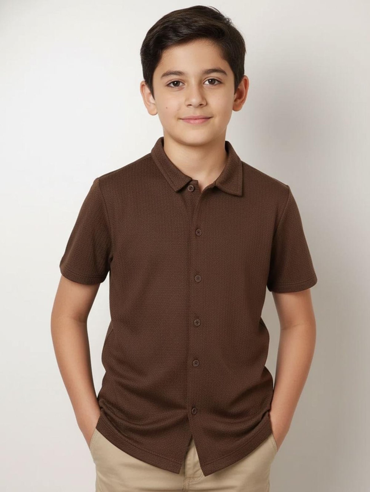 Infantil - Camisa Tricot Juvenil Para Menino - MARROM