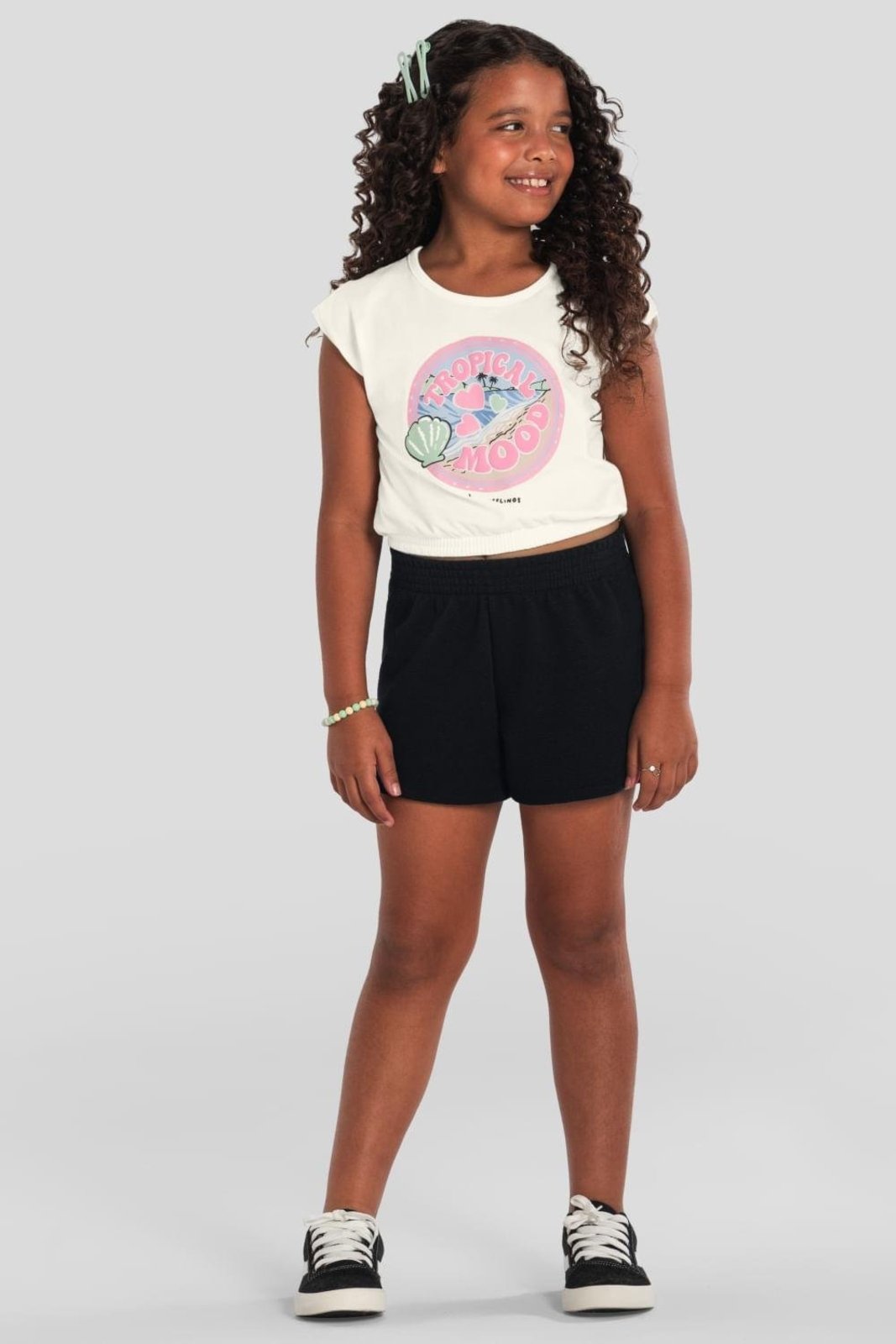 Infantil - Conjunto menina cropped tropical Brandili