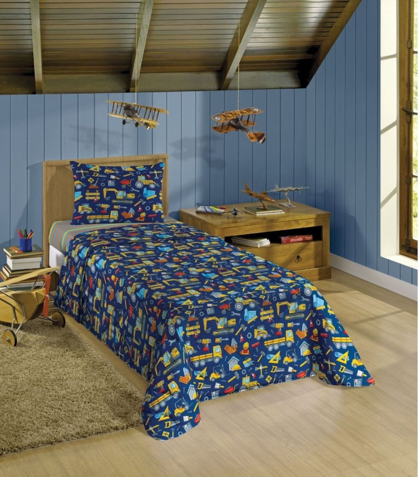 Jogo de Cama 2 Peças Estampado Lepper Azul Marinho