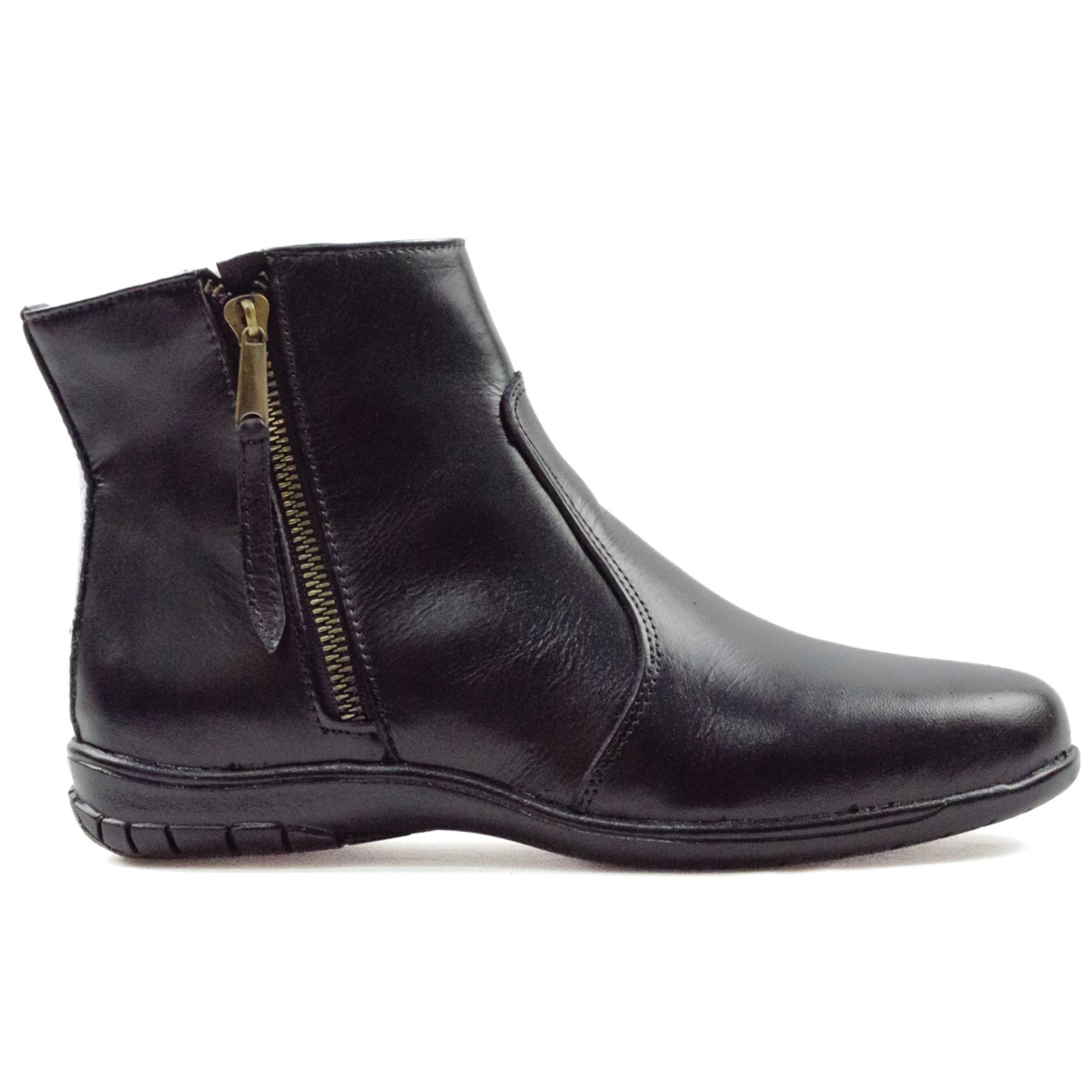 Bota Feminina Herlim Cano Curto Couro Salto Baixo Zíper Conforto Preto