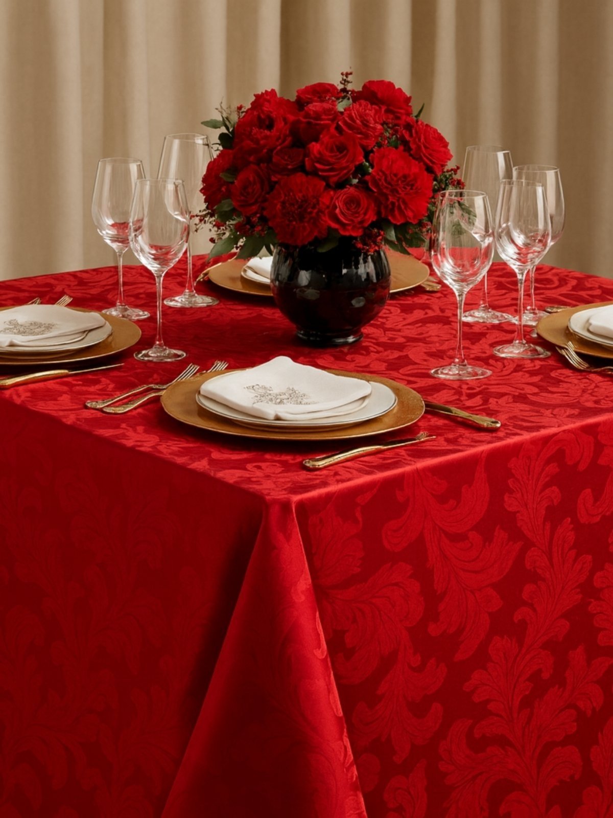 Vista 2 Toalha de Mesa Jacquard Lugares Requinte Clássico Vermelha Patria Brasil vermelho Patria Brasil vermelho