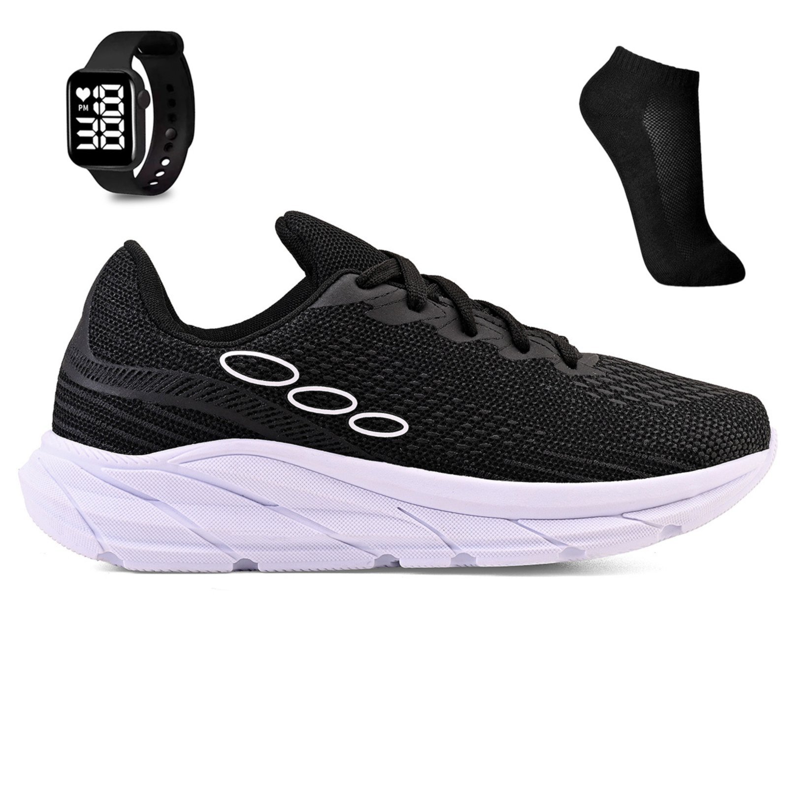 Kit Tenis Esportivo Unissex Academia + Meia e Relogio Calcados Lght Light