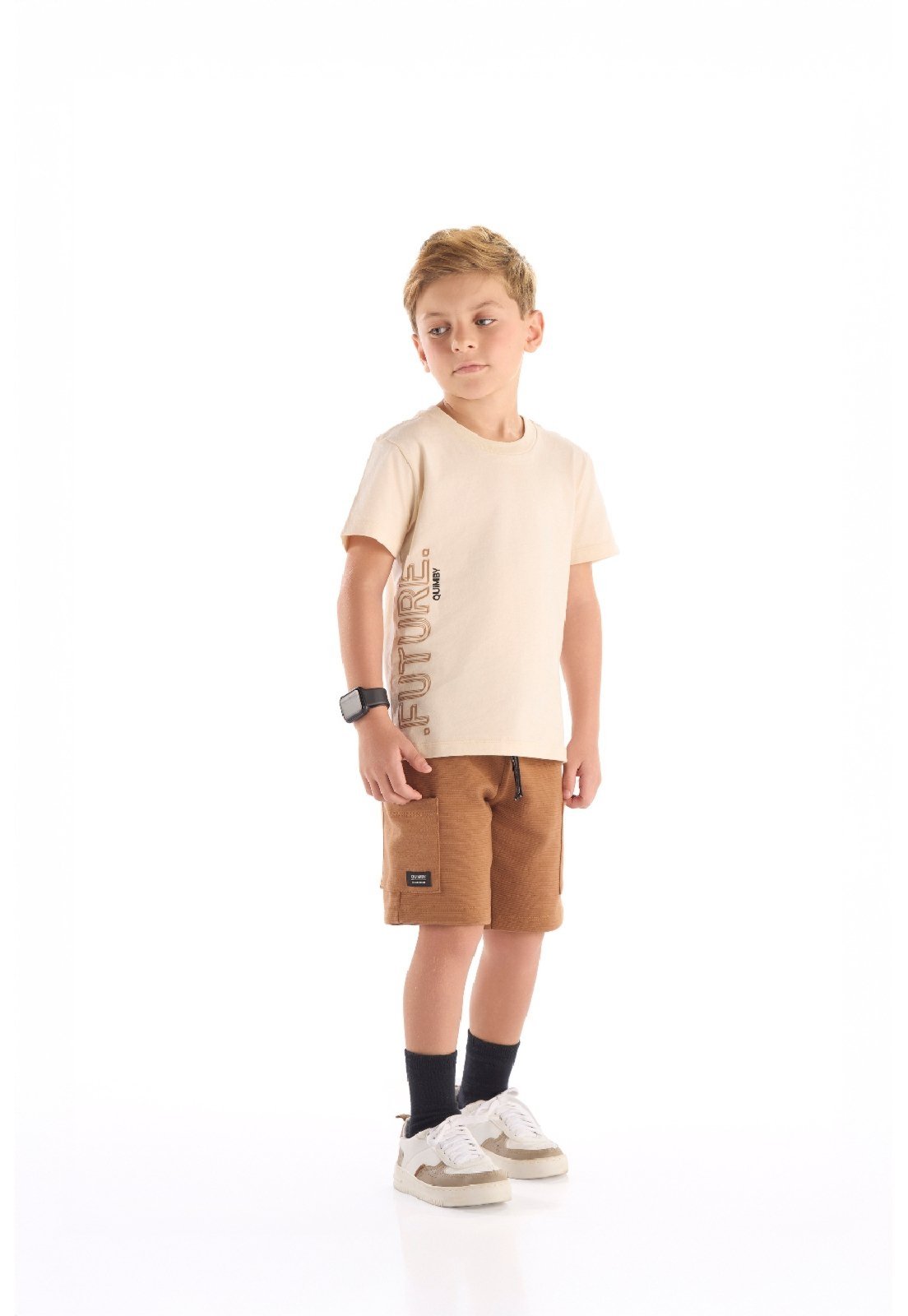 Infantil - Conjunto Menino Camiseta e Bermuda Quimby Bege