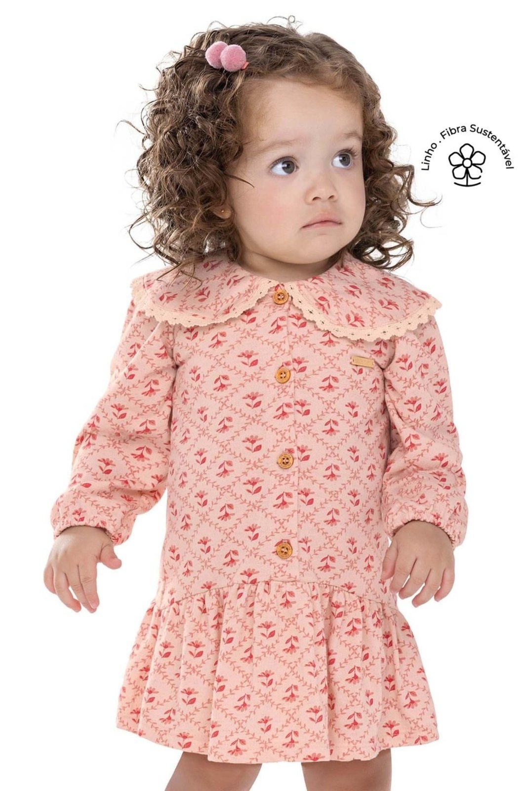 Infantil - Vestido Menina Floral Com Botões Colorittá Rosa