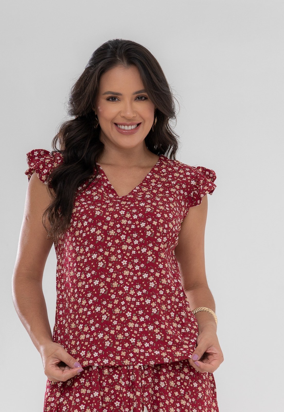 Blusa Aura Cida Floral Bordô