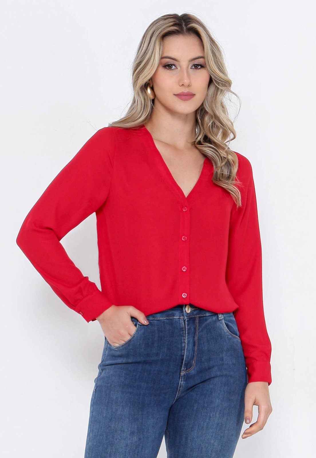 Camisa Intens Manga Longa Crepe Vermelho