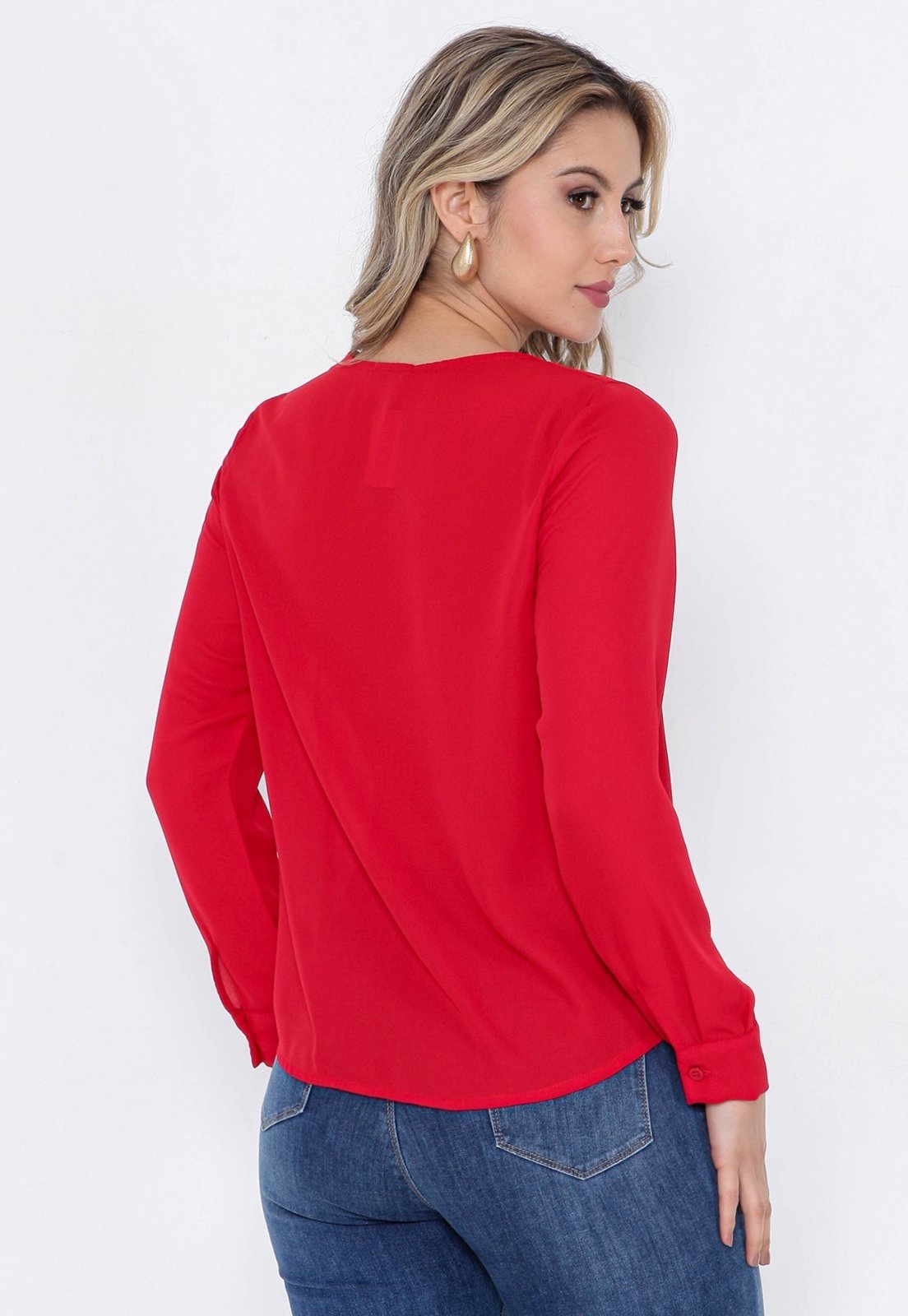 Vista 3 Camisa Intens Manga Longa Crepe vermelho Intens vermelho