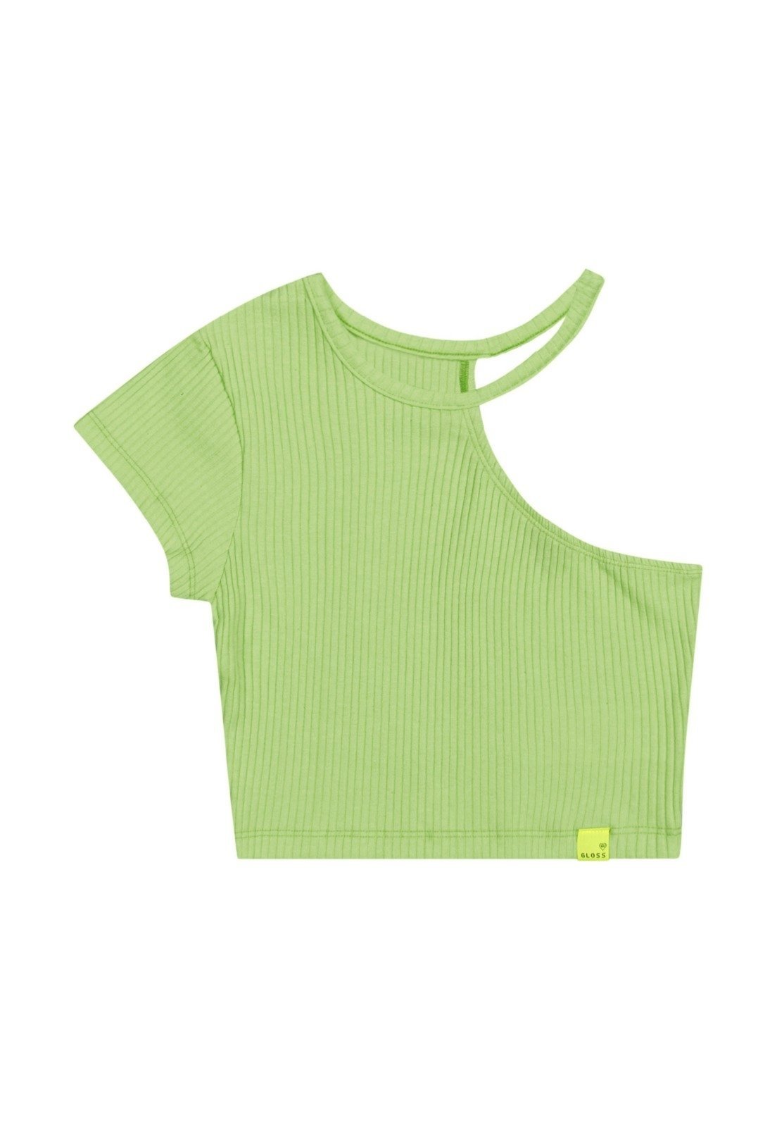 Infantil – Blusa Cropped Básica em Ribana Canelada Juvenil Gloss Verde