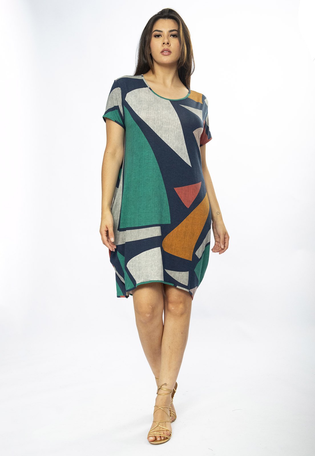 Vestido Curto Amazônia Vital Malha Amplo Always Estampa Geometrias do Tempo