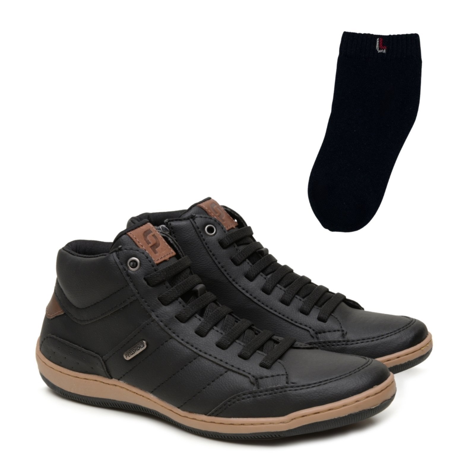 Kit Sapato Casual Masculino Rovetto + Meia Preta Algodão Conforto Dia a Dia