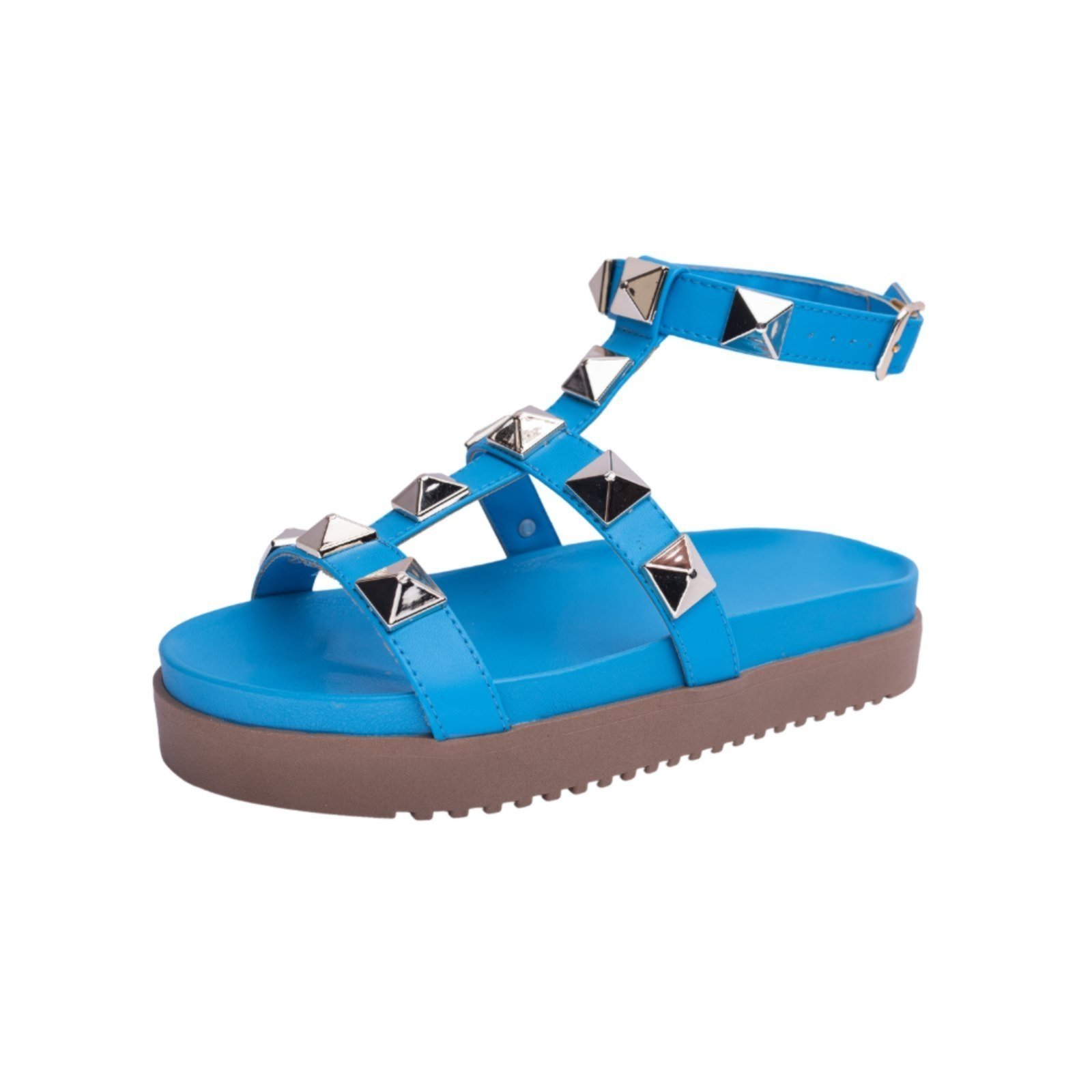Papete Rasteira Sandalia Azul Piramide Sola Alta Kuento Shoes