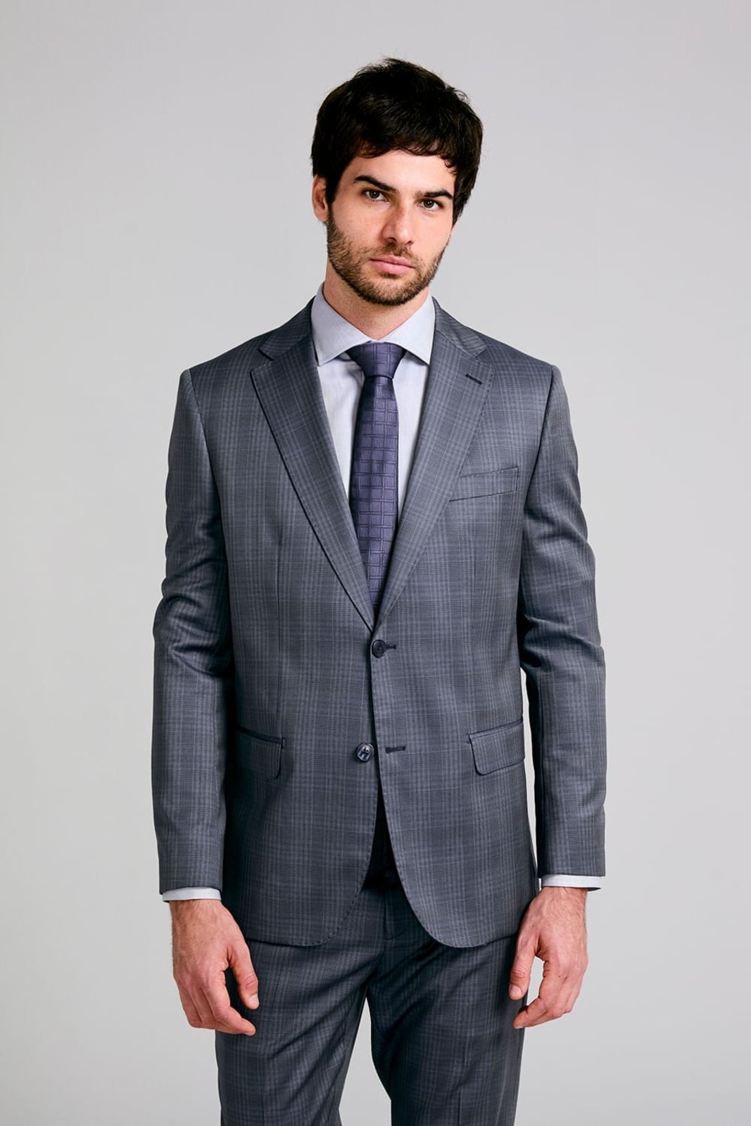 HIGHSTIL Terno Slim Fit Lã Xadrez - Azul Acinzentado