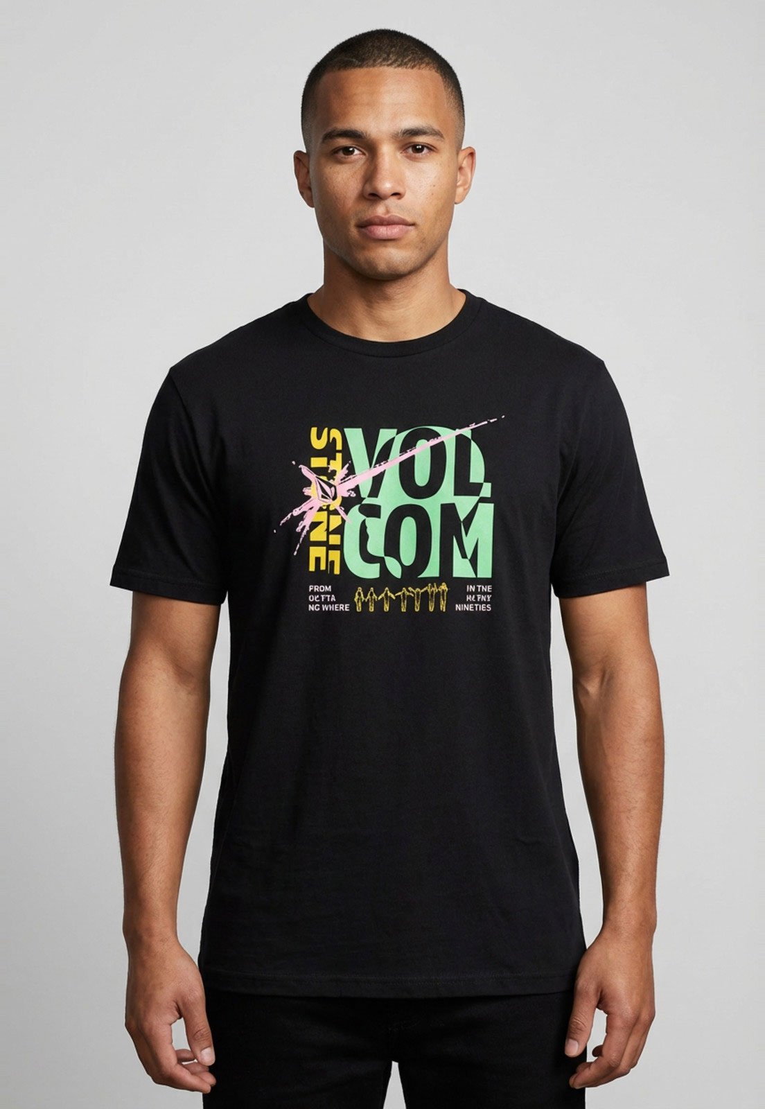 Vista 2 Camiseta Masculina Volcom Silk Outta No Where Preta preto Volcom preto