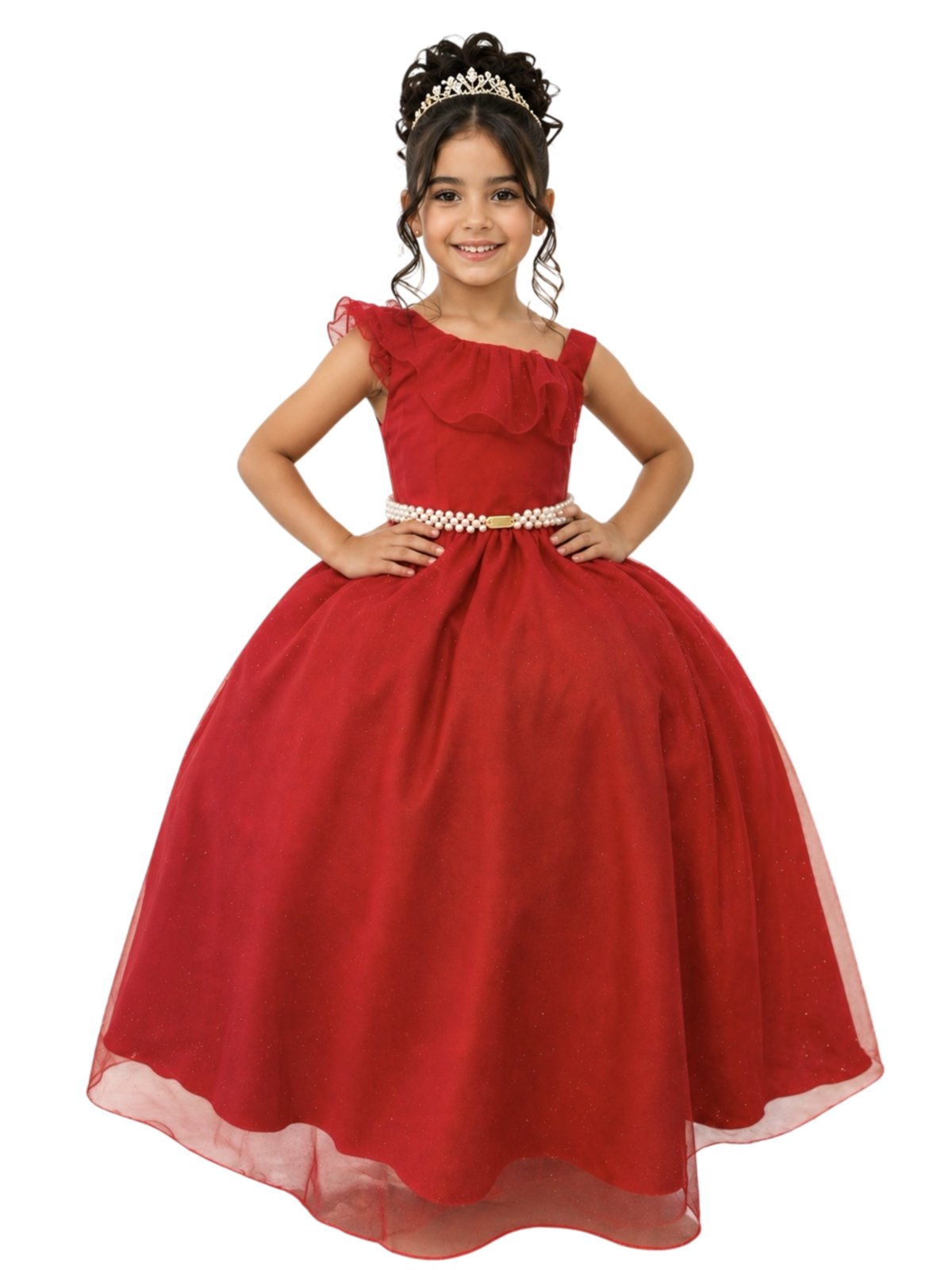 Infantil - Vestido Longo Festa Formatura Vermelho Brilho Casamento Dama Daminha Social Menina Juvenil Juvenil Princesa Rodado Aniversário Luxo