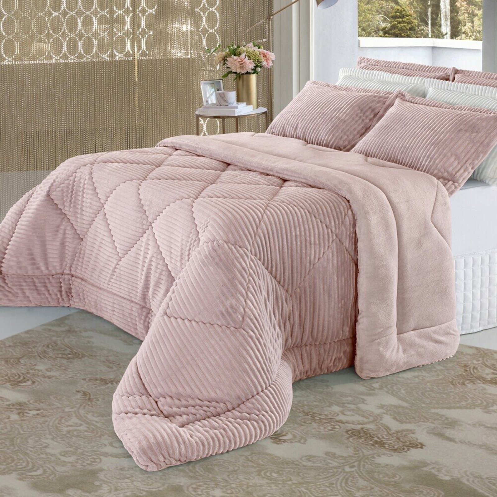 Edredom Queen Alto Relevo Grosso Inverno Dupla Face Rosa
