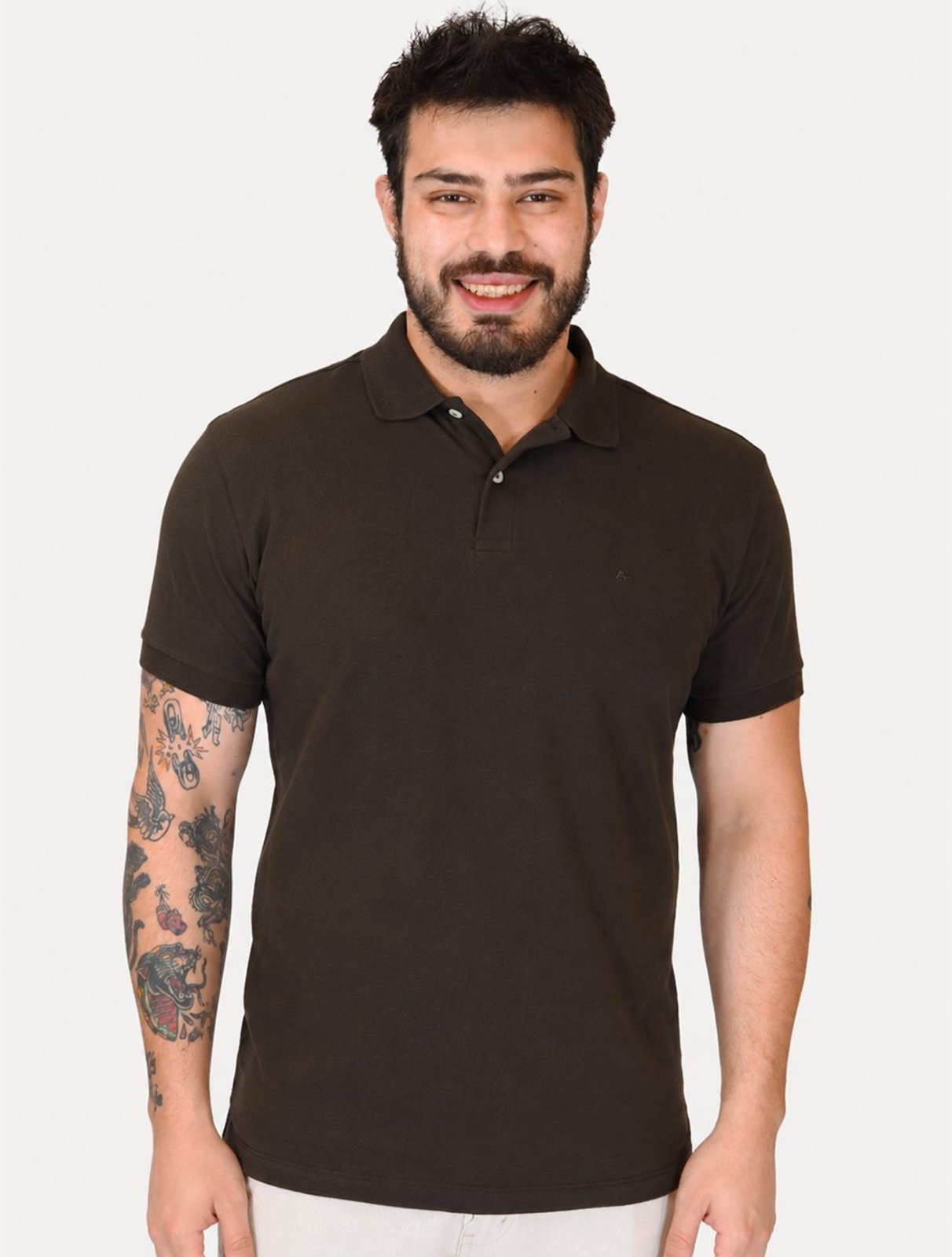 Polo Aramis Masculina Piquet Basic Mono Marrom Mescla
