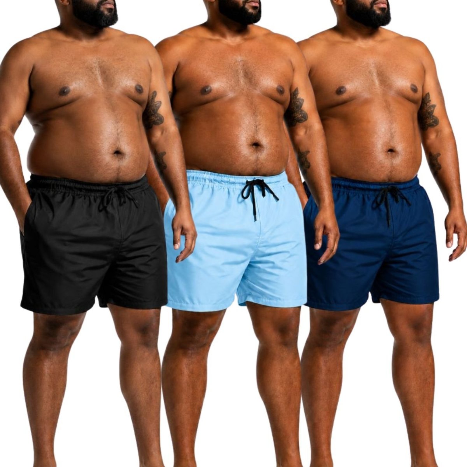 Kit 3 Shorts Masculinos Plus Size Tactel Leve Liso Praia