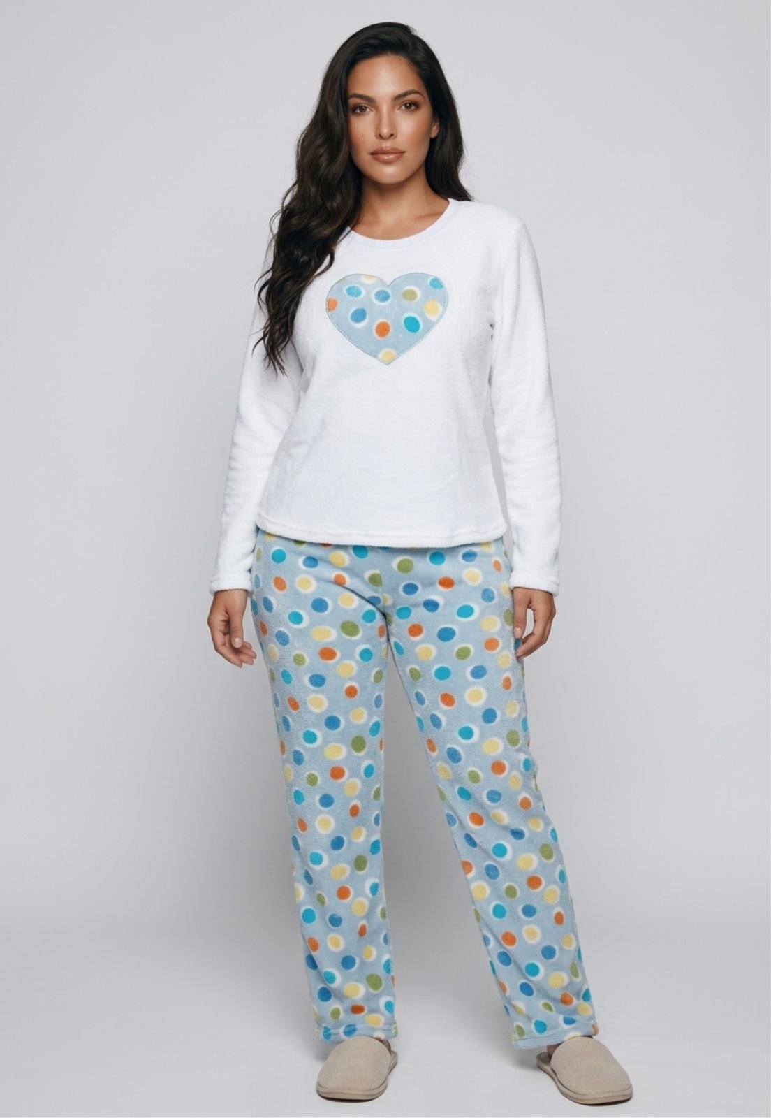 Pijama Feminino Soft 77vs Levosch Microfibra Estampado Azul Bolinhas Coloridas