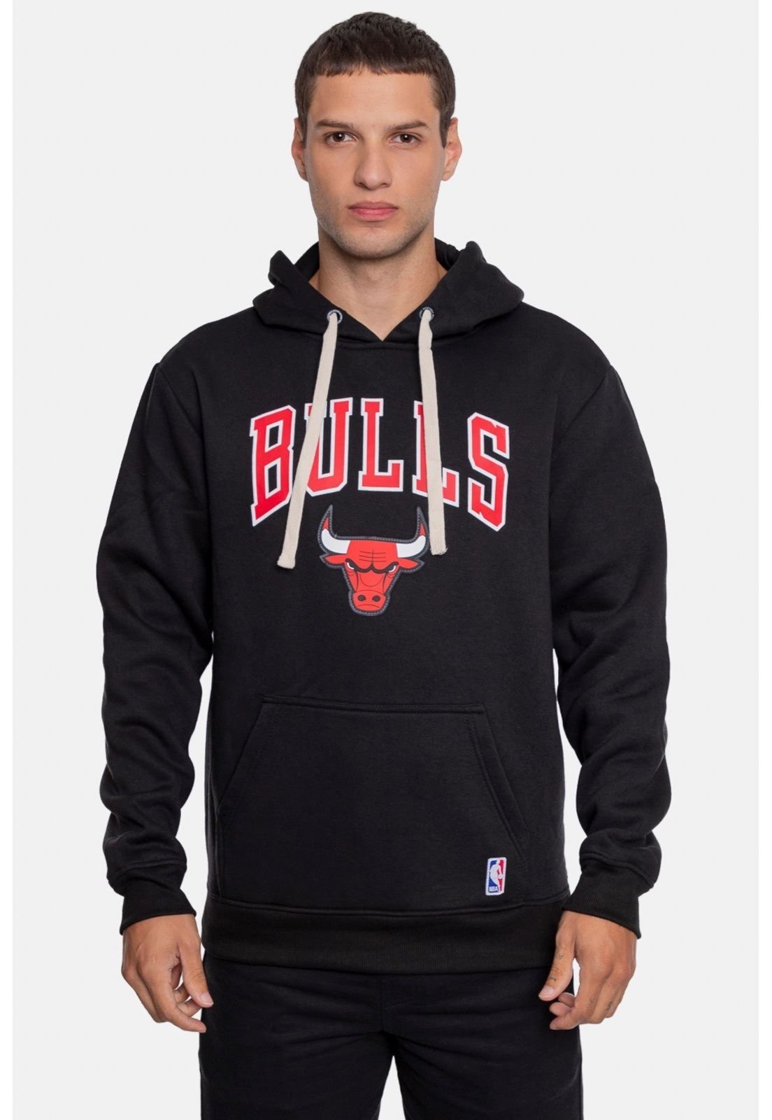 Moletom NBA Canguru Fechado Chicago Bulls Preta