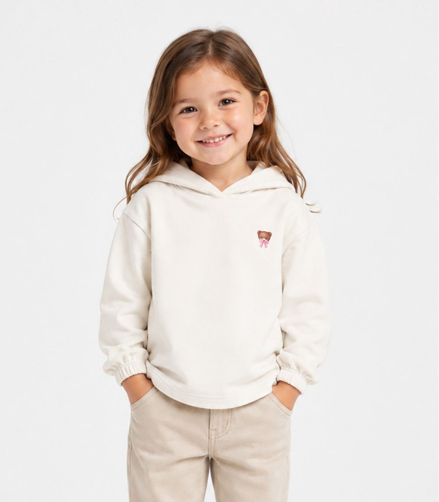 Infantil - Blusão Com Capuz Feminino Moletom Select Bege