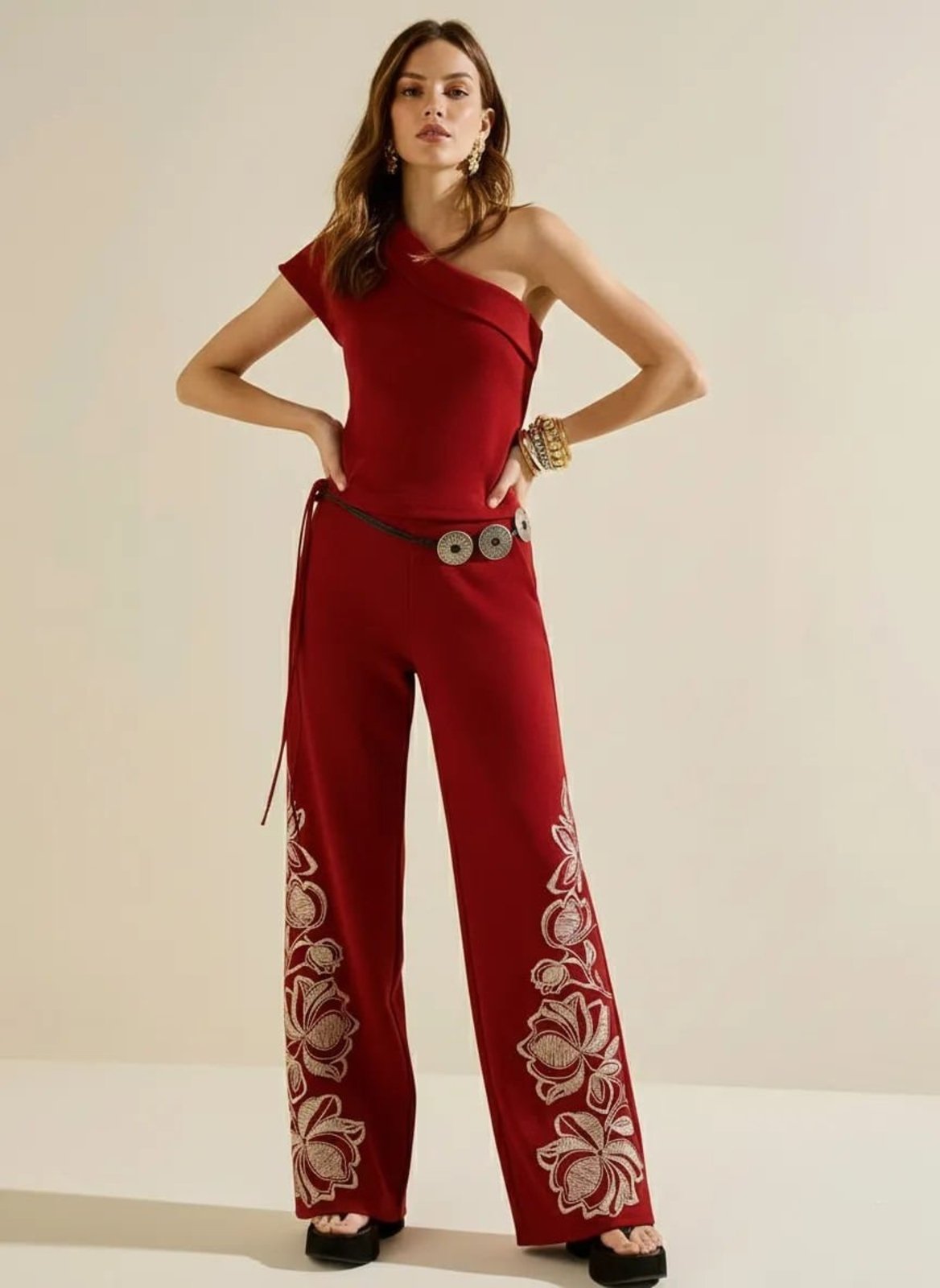 Calça Morena Rosa Pantalona Alta Estampado