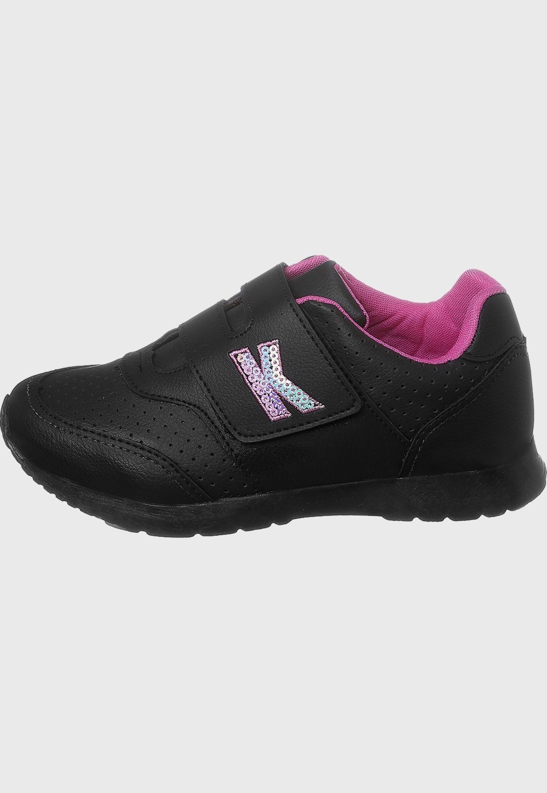 Vista 3 Infantil - Tênis Feminino Bordado Escolar tep Kidstep preto pink Kidstep preto pink