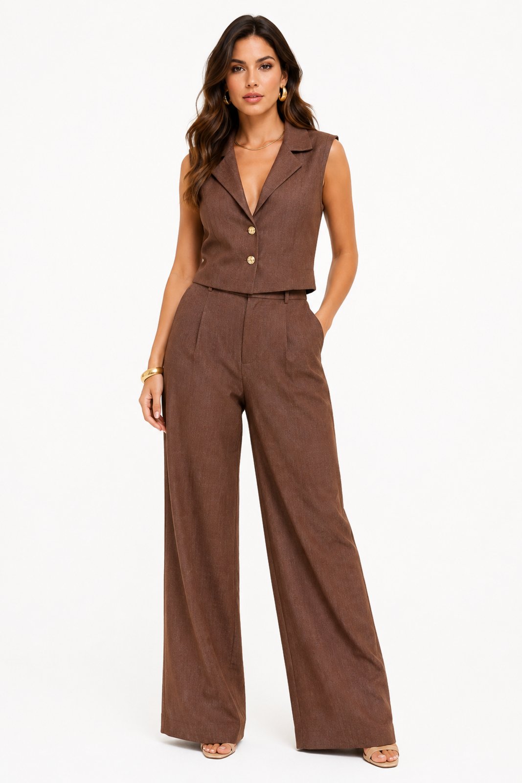 Conjunto Feminino D Bell Outlet Fashion Social Marrom