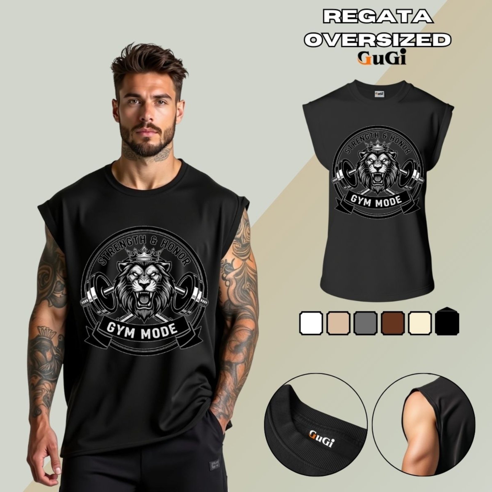 Regata Masculina GuGi Muscle Machão Estampada Academia Treino Fitness Algodão 30.1 Preto