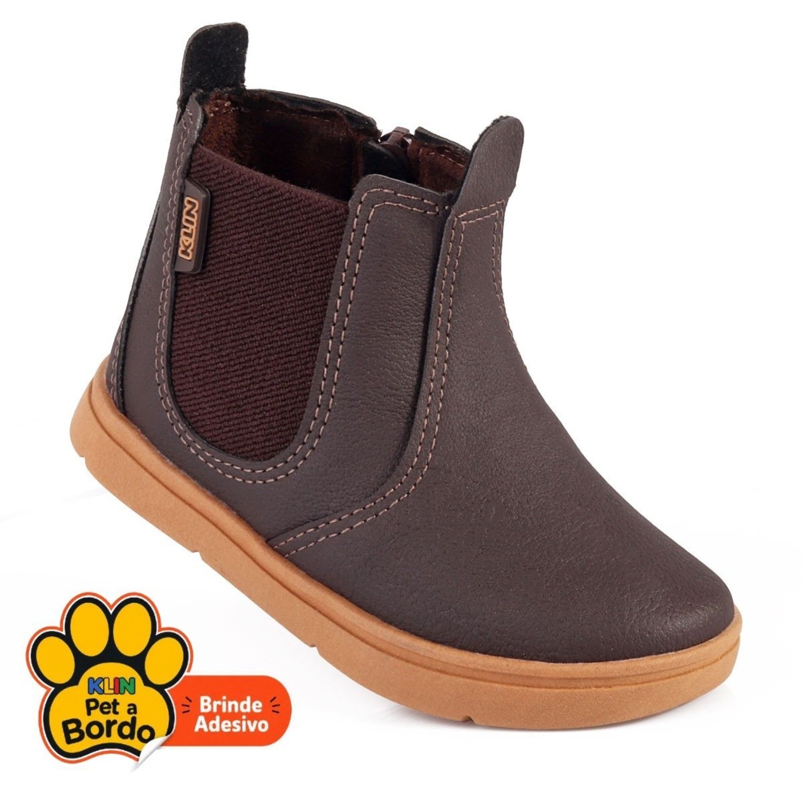 Infantil - Bota Menino Klin Flyer Marrom Café com Zíper Lateral e Elástico