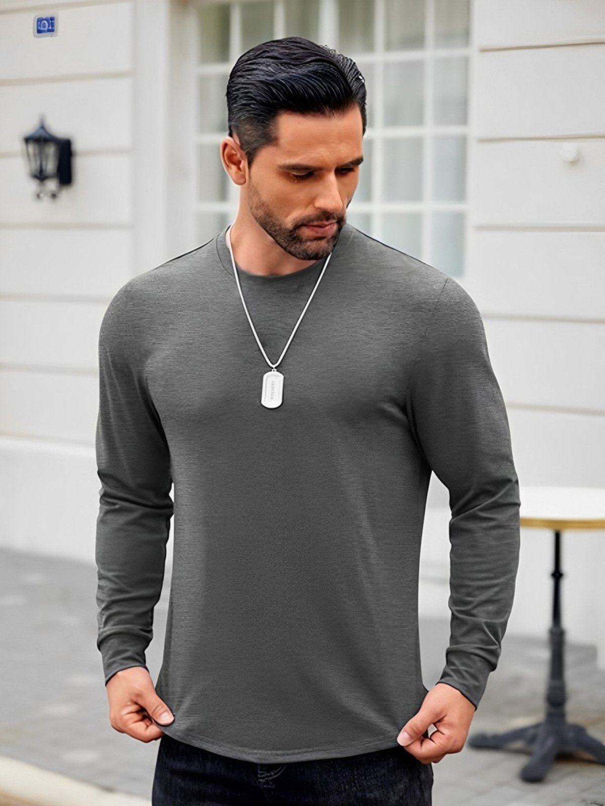 Kit 3 Camisa Masculina Manga Longa Longline Oversized Swag Slim Fitness - Cinza