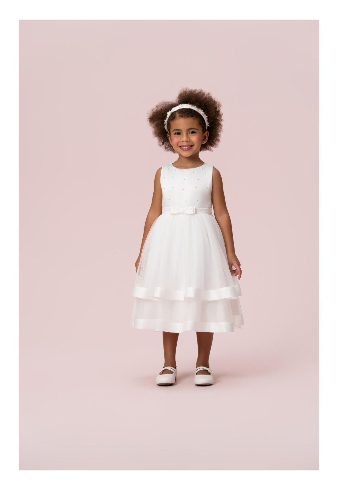 Infantil - Vestido Festa Menina Branco Petit Cherie 10 Branco