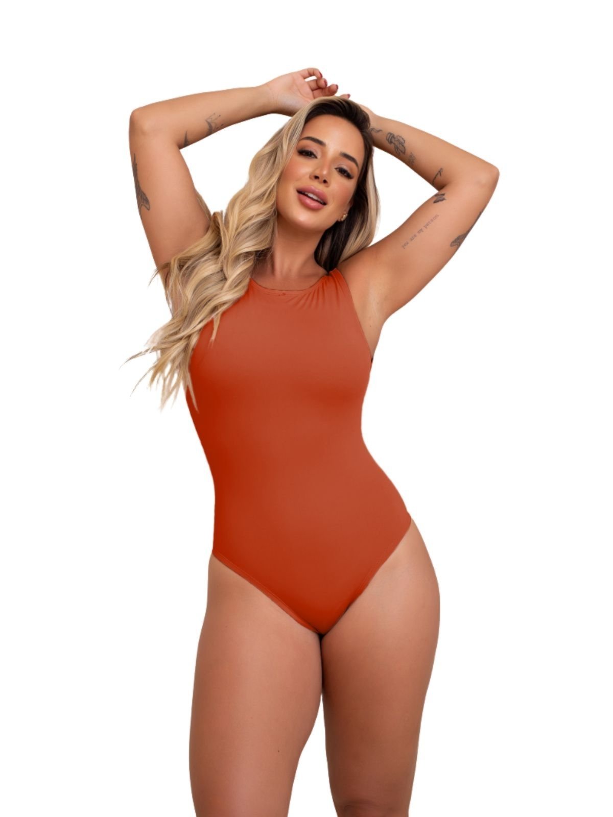 Body Feminino Verão Microfibra Poliamida Zero Transparência Sem Bojo Dia a Dia Caimento Perfeito Terracota