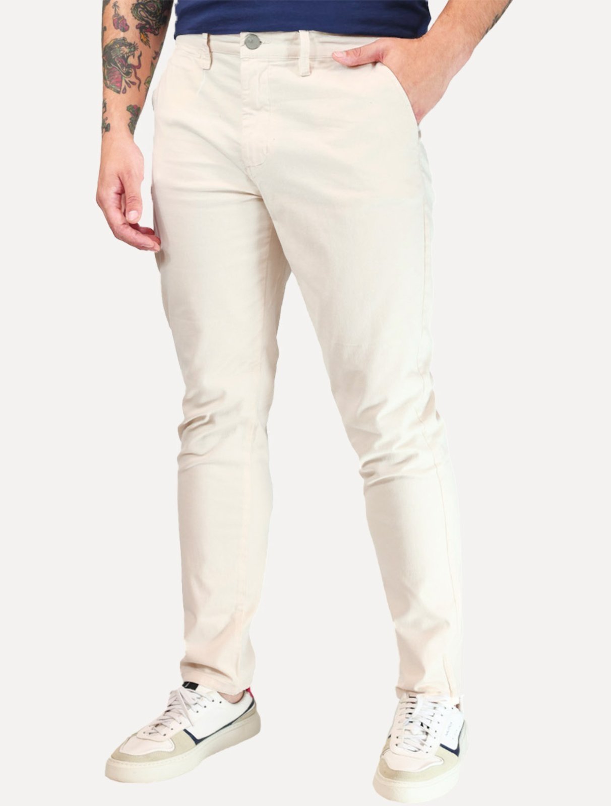 Calça Dudalina Masculina Sarja Slim Faca Color Cáqui Claro