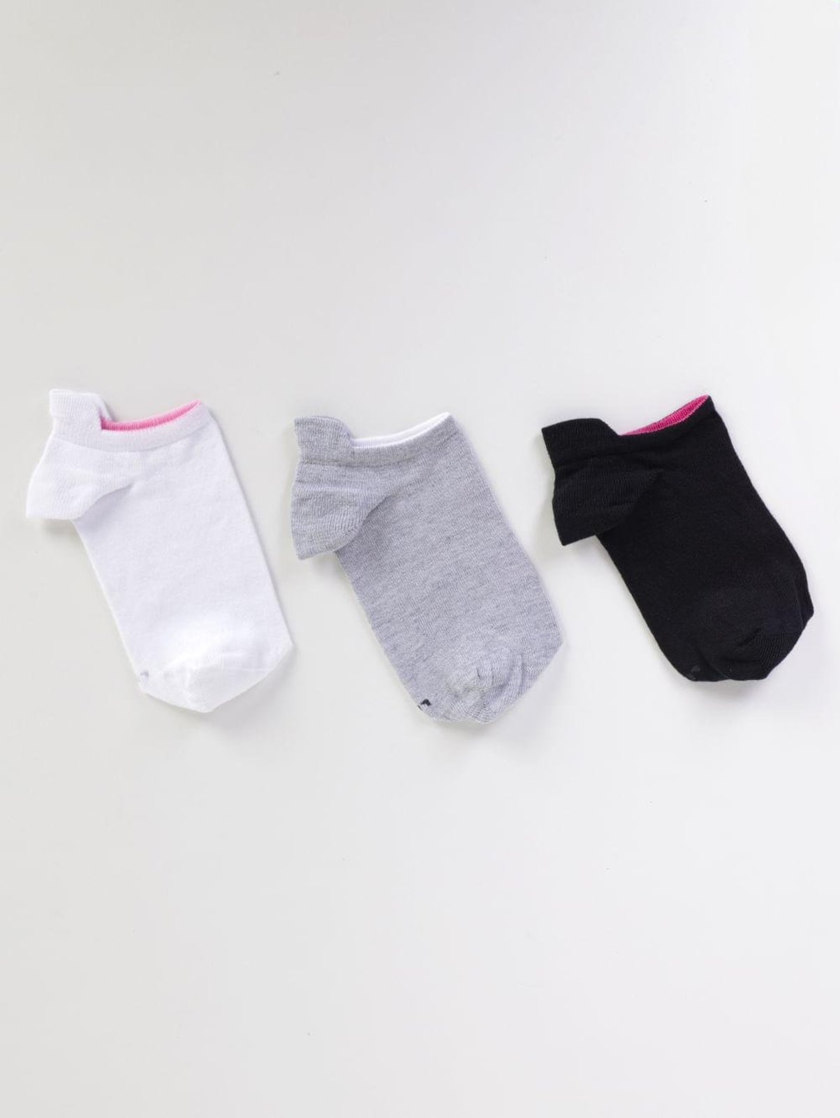 Kit com 03 Meias Lupo Femininas CINZA/BRANCO/PRETO