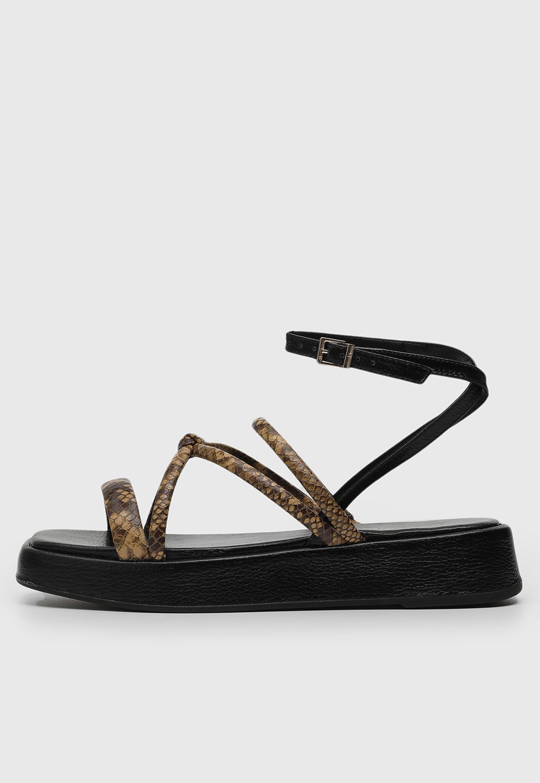 Sandália Flatform Jorge Bischoff Couro Cobra Preta