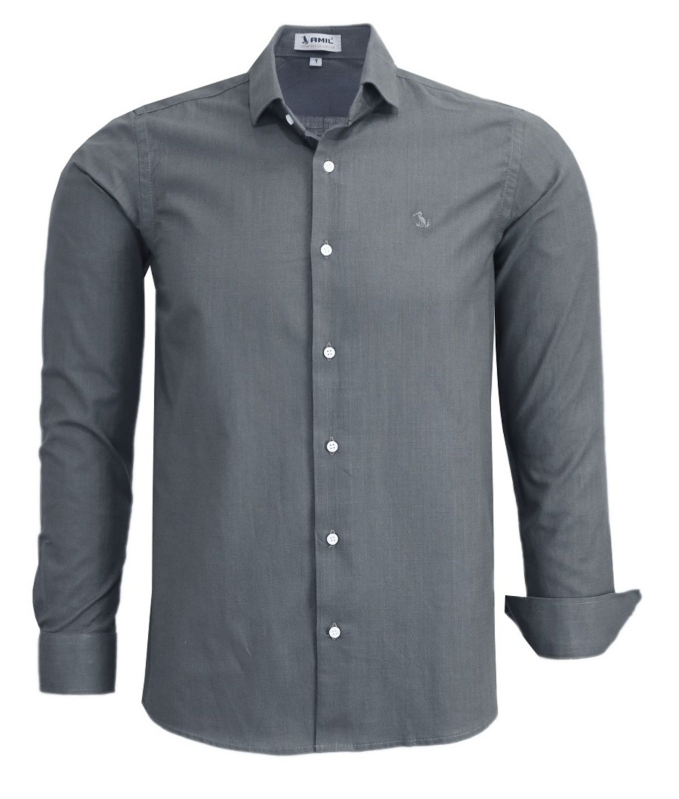 Vista 2 Camisa Social Amil Comfort Next Macia Algodão Flamê tipo linho Manga Longa Luxo Chumbo cinza Amil cinza