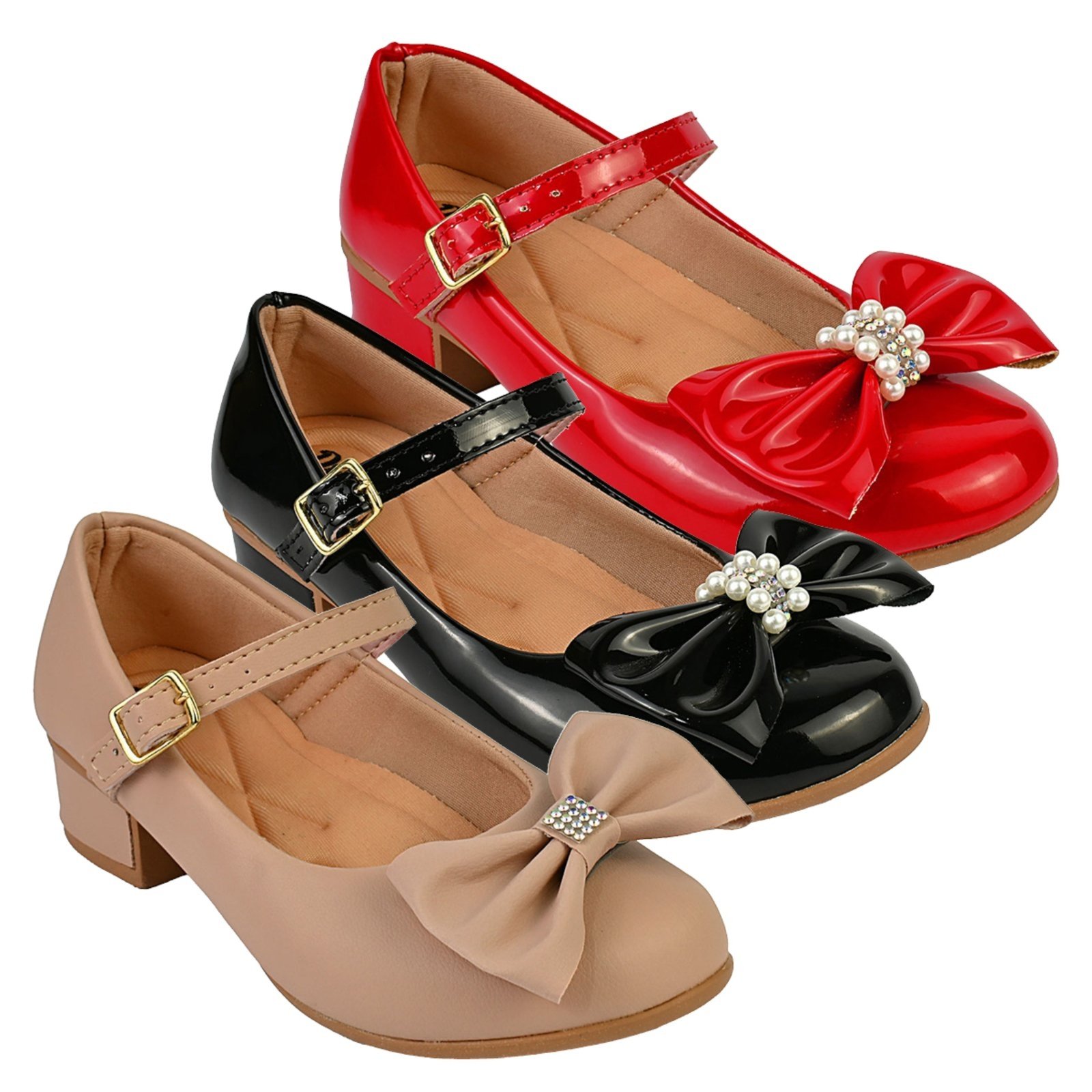 Infantil - Kit Com 3 Pares Sapatilha Feminina De Menina Boneca Do 28 Ao 36 101 - PRETO E VERMELHO E NUDE FOSCO 503