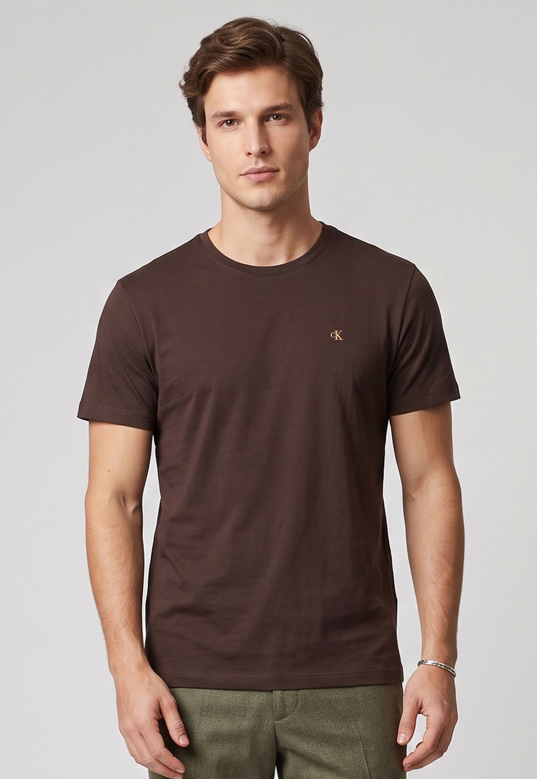 Camiseta Masculina Calvin Klein Jeans Botonê Marrom