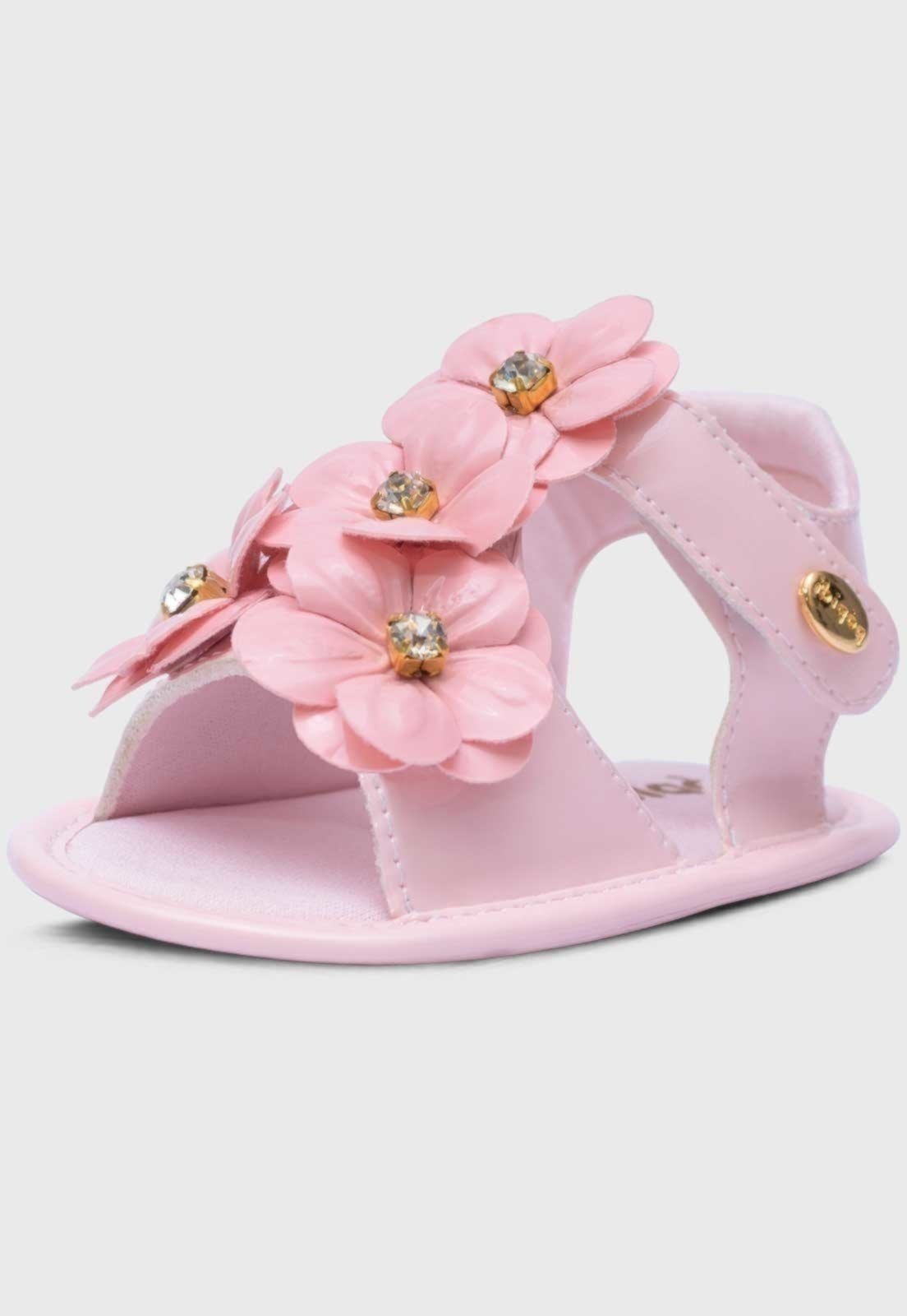 Infantil - Sandalia Popidi Menina Recem-Nascido Flores Rosa