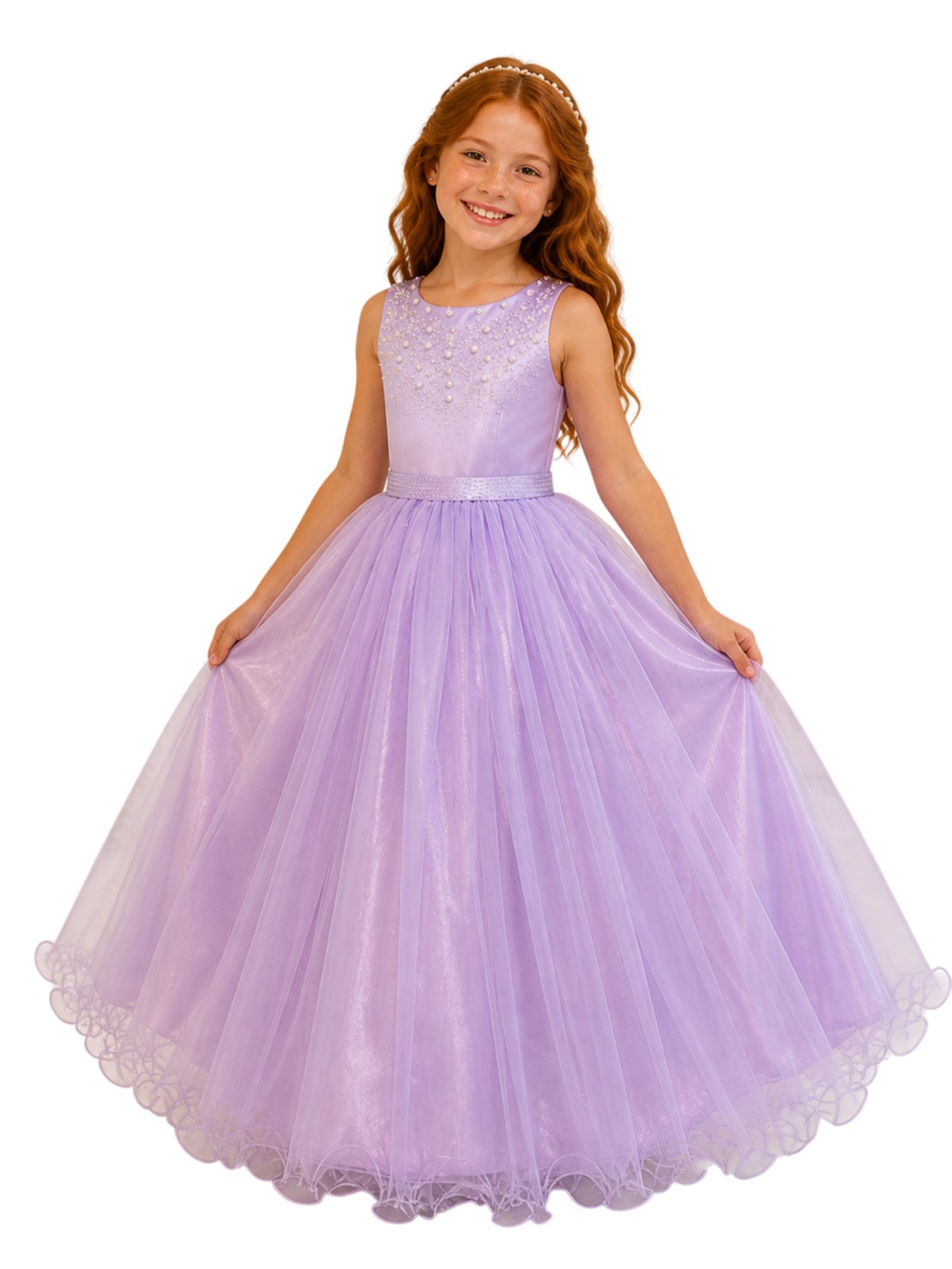 Infantil - Vestido Longo Lilás Lavanda Formatura Casamento Dama Daminha Social Menina Juvenil Festa Pérolas Juvenil Princesa Rodado Florista Aniversário Luxo