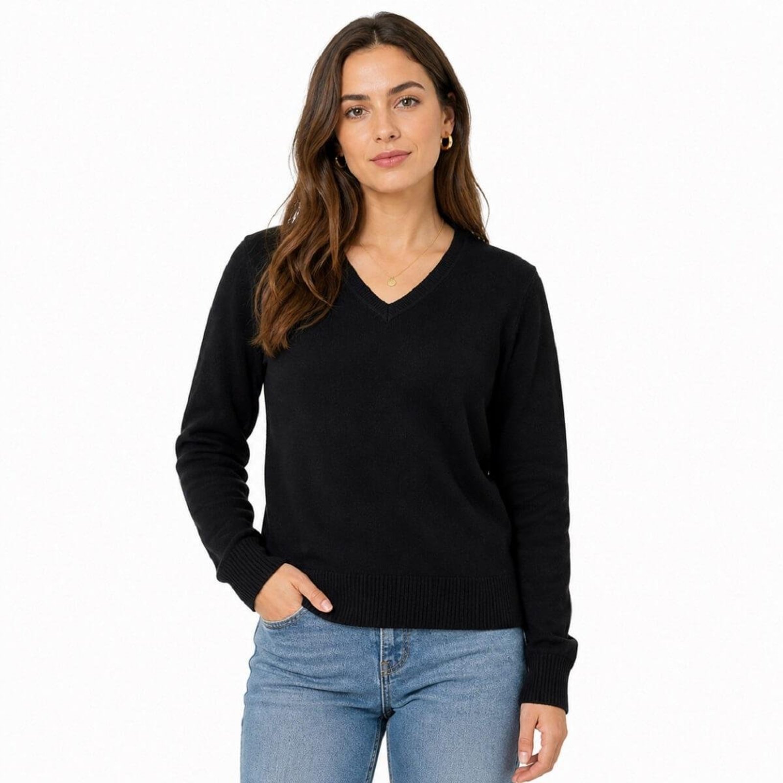 Suéter Linha Gola V Feminina Facinelli 651254 Preta