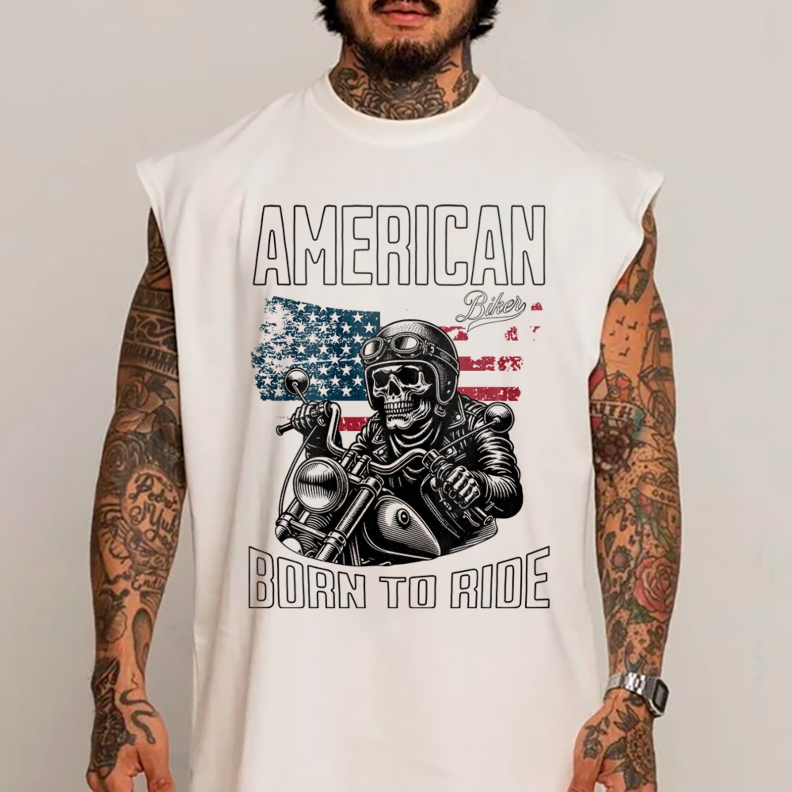 Camiseta Regata Machão Born To Ride Motoqueiro Street Branco