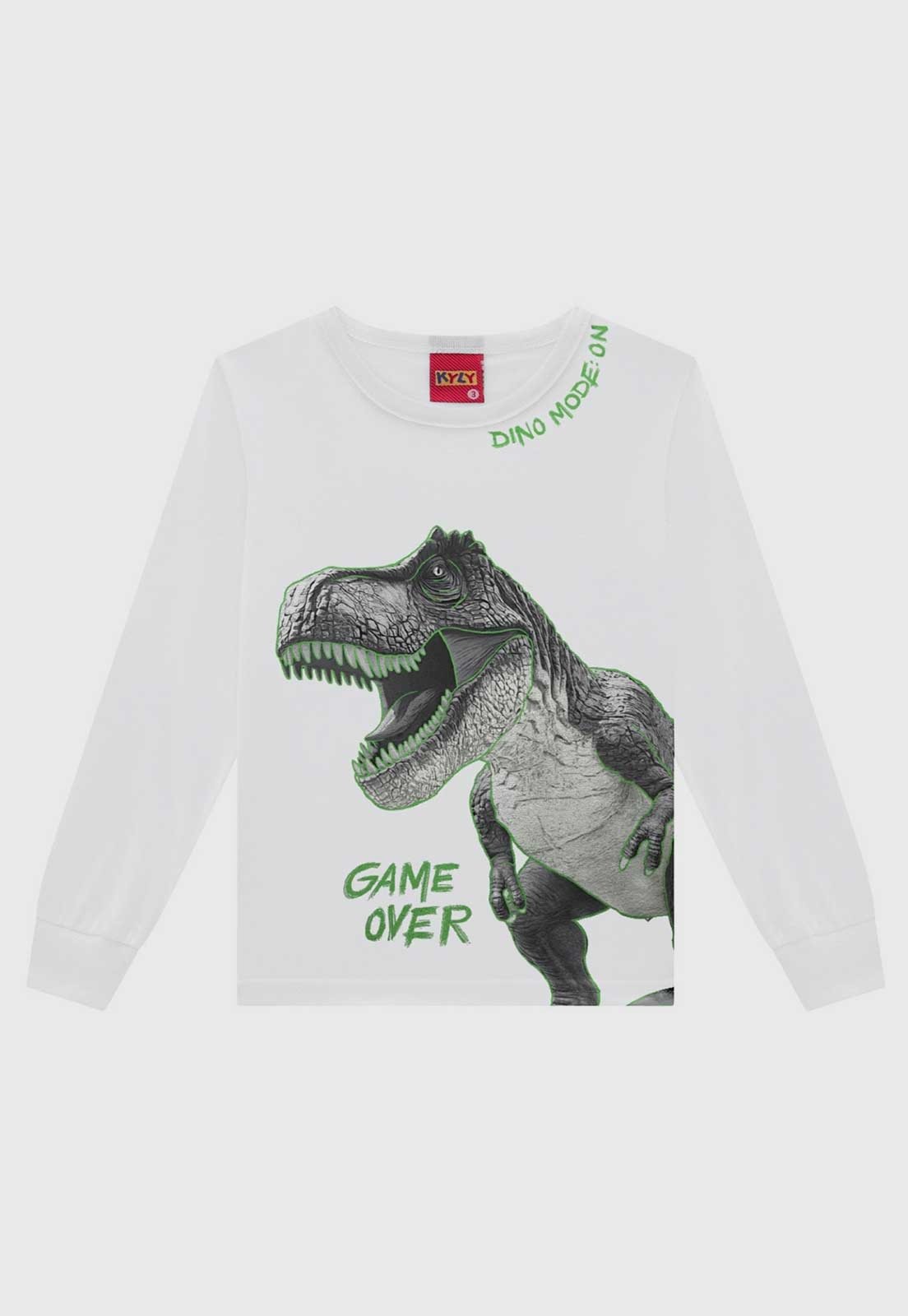 Infantil - Camiseta Kyly Estampa Dinossauro Branca
