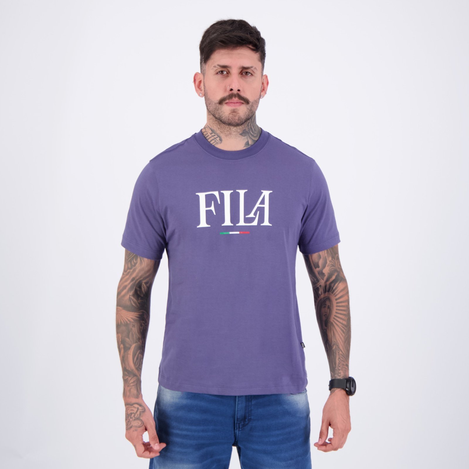 Vista 2 Camiseta Fila Regular Italy Letter Marinho e Branco azul marinho Fila azul marinho