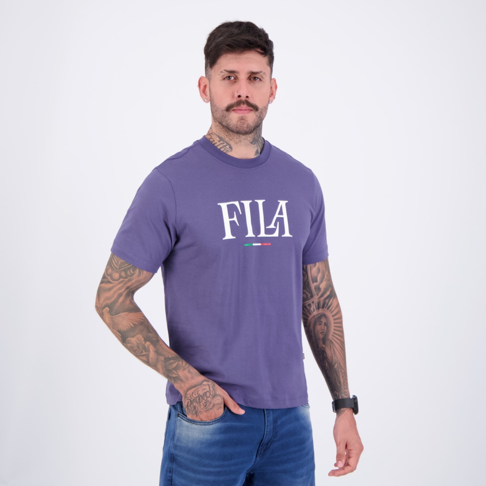 Vista 3 Camiseta Fila Regular Italy Letter Marinho e Branco azul marinho Fila azul marinho