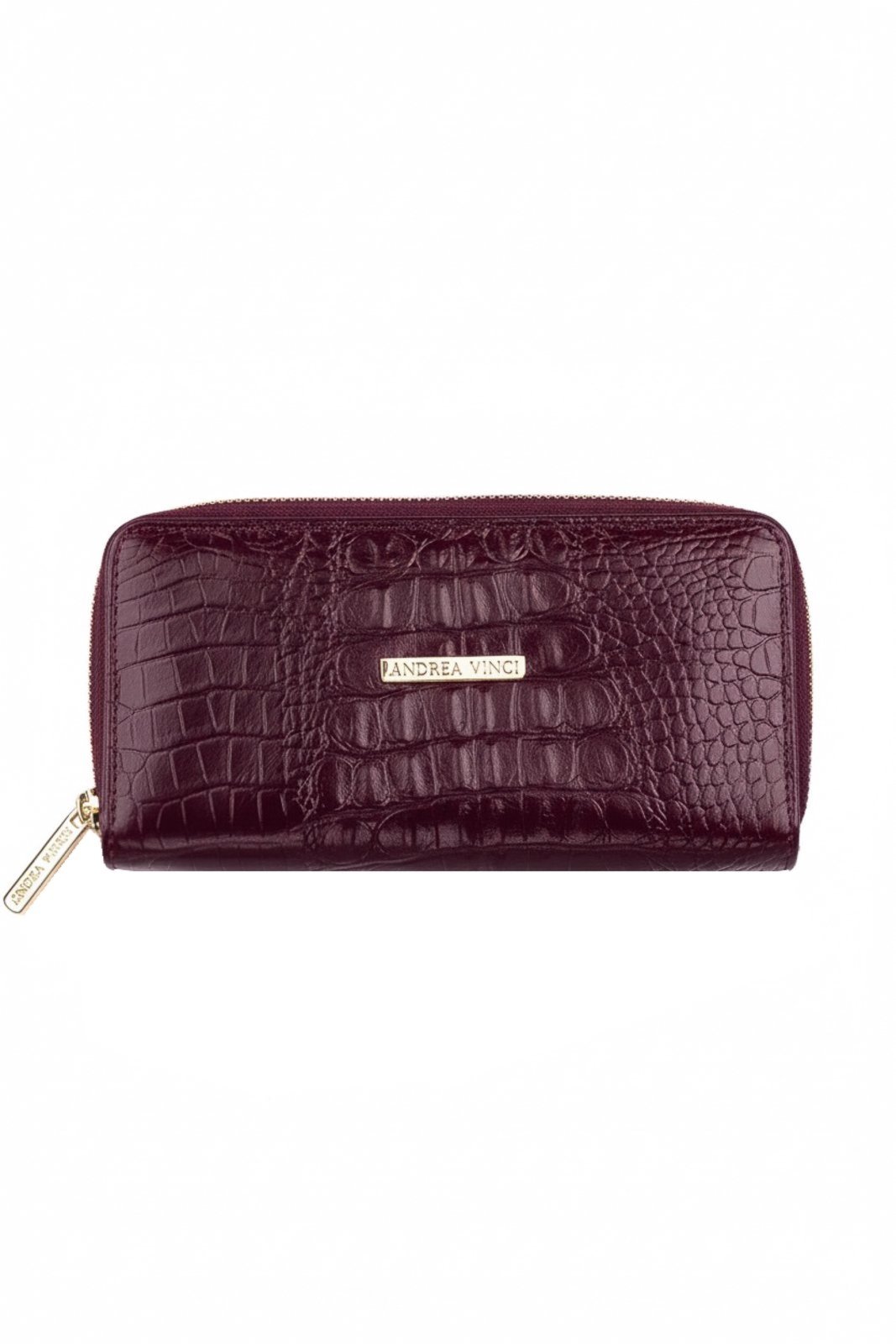 Vista 2 Carteira feminina de couro croco Tinna 10x19cm - Marsala Andrea Vinci vermelho Andrea Vinci vermelho