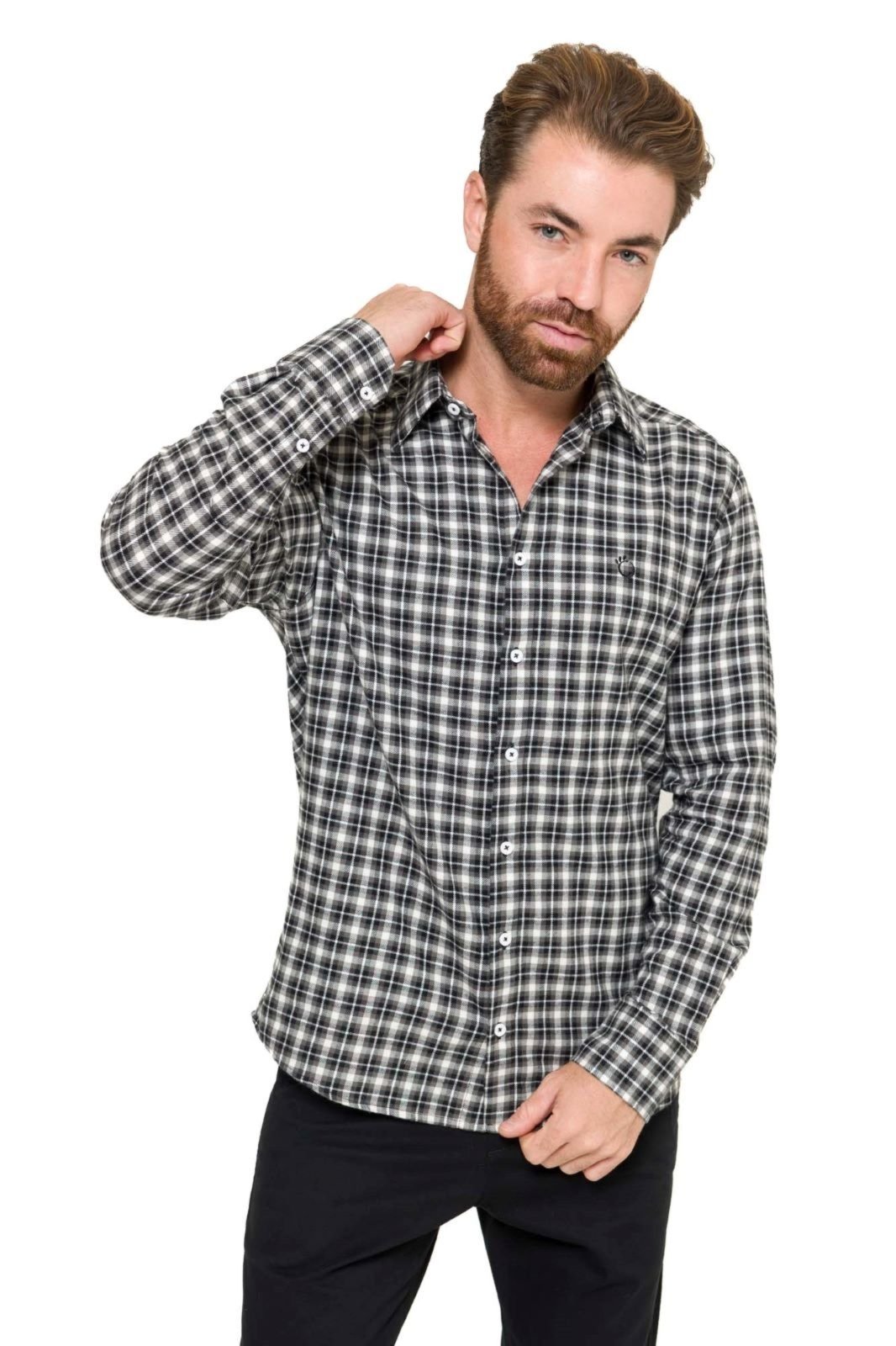 Camisa Social Masculina Olimpo Algodão Manga Longa Xadrez