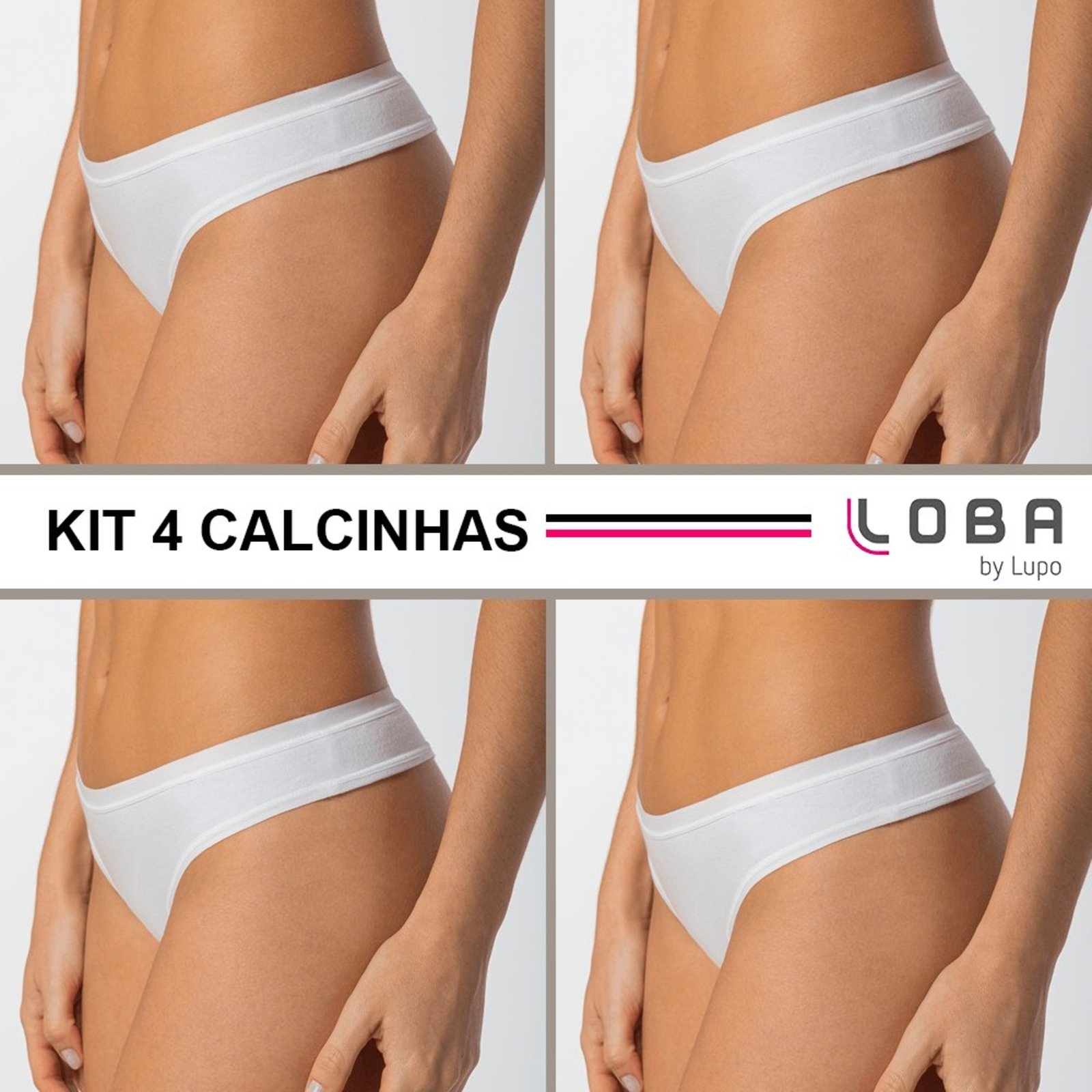 Kit 04 Calcinha Loba Fio Dental Algodão Com Elastano Cor: Branco