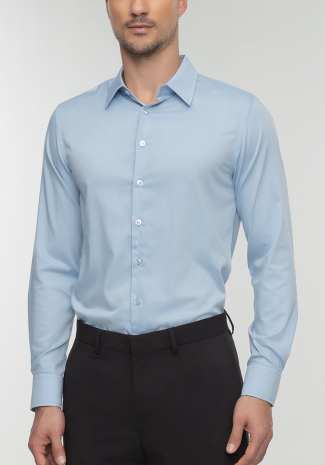 Vista 2 Camisa Alongada De Manga Longa Slim Fit Com Colarinho Inglês Hangar 33 azul Hangar 33 azul