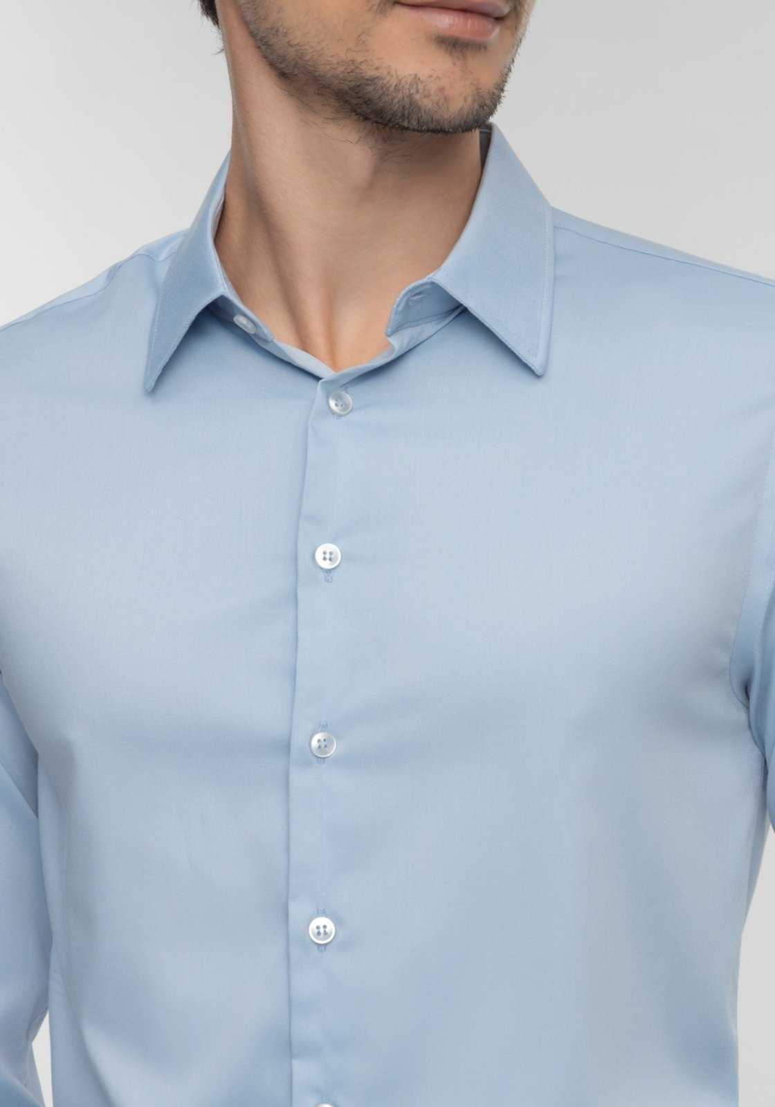 Vista 3 Camisa Alongada De Manga Longa Slim Fit Com Colarinho Inglês Hangar 33 azul Hangar 33 azul